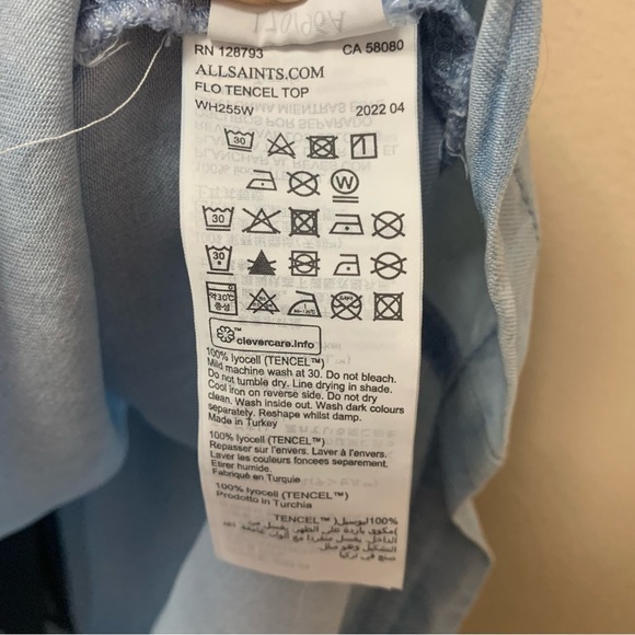 ALL SAINTS Flo Tencel Top Light Blue Size 10 NWT New - Picture 11 of 11